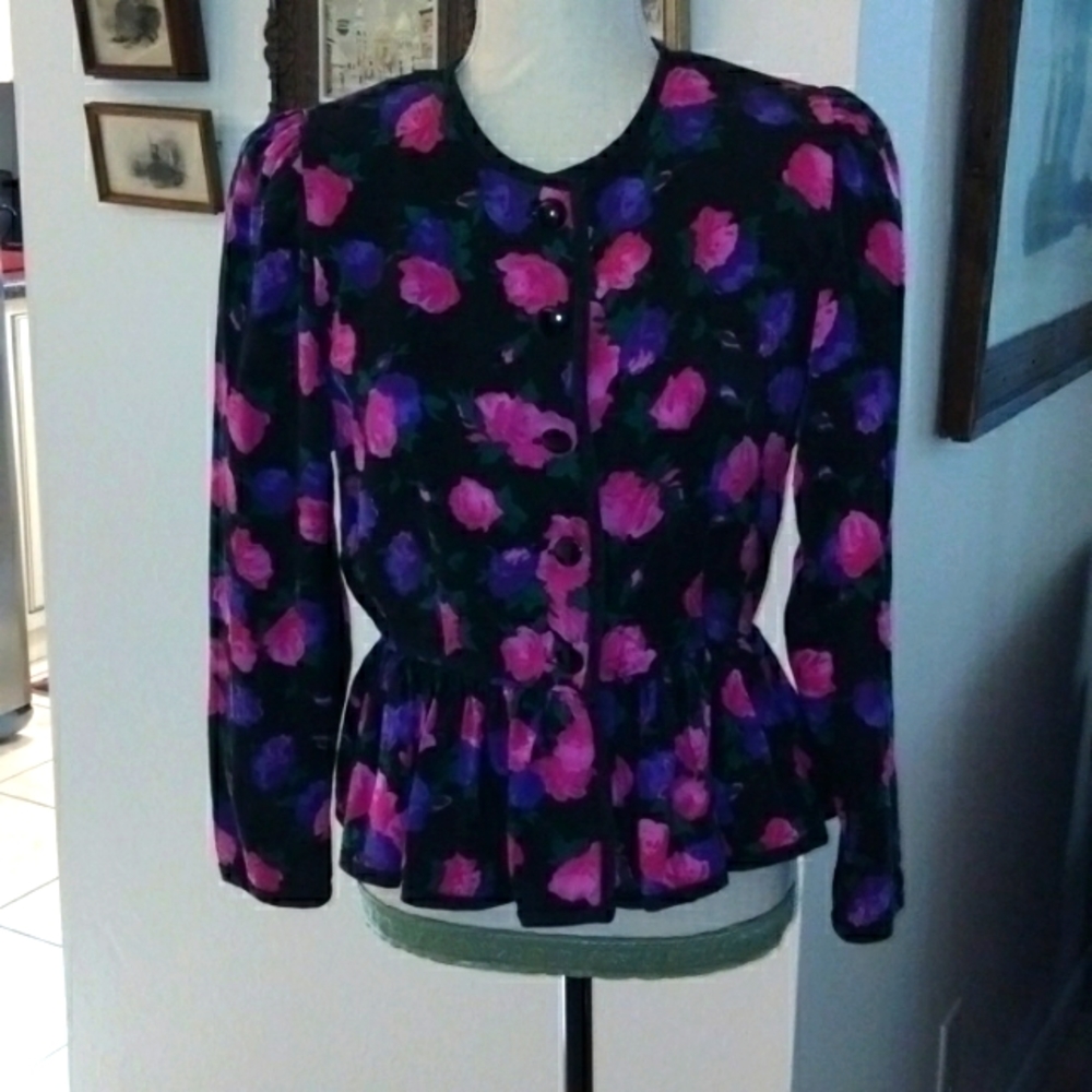 Vintage Cottagecore Silk Floral Blouse Size 10